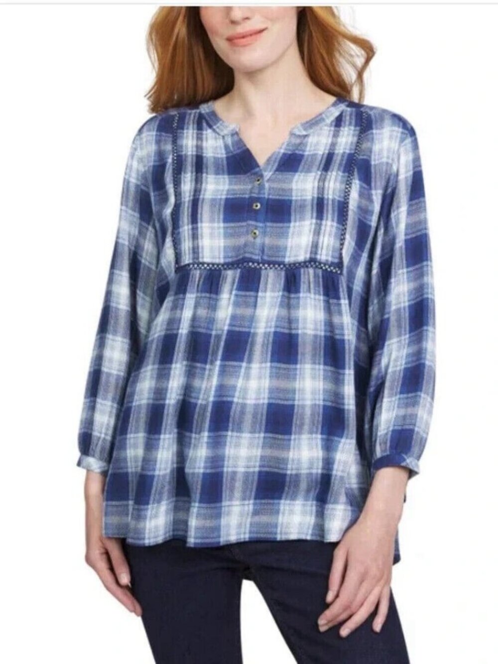 Wrangler Women's Plaid Blouse, Blue, Size M